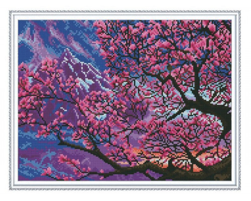 Алмазная мозаика с нанесенной рамкой 40х50 САКУРА В ЦВЕТУ (20 цветов)