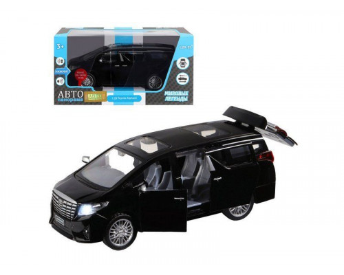 Машина АВТОПАНОРАМА Toyota Alphard, 1/29, черный, откр. двери, свет, звук, в/к 20*10*11 см