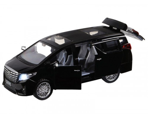 Машина АВТОПАНОРАМА Toyota Alphard, 1/29, черный, откр. двери, свет, звук, в/к 20*10*11 см