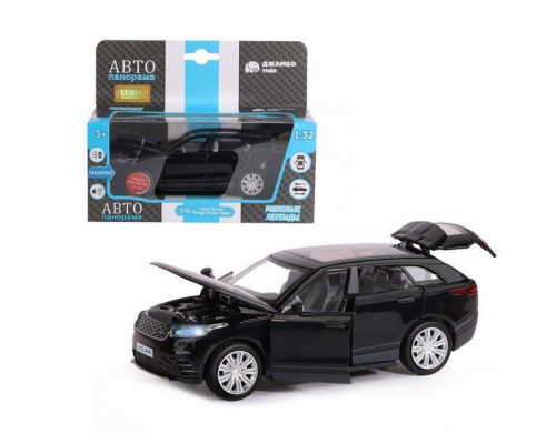 Машина АВТОПАНОРАМА Range Rover Velar, черный, 1/32, свет, звук, инерция, в/к 17,5*12,5*6,5