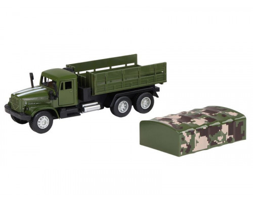 Машина АВТОПАНОРАМА Грузовик, 1/32, хаки зеленый, свет, звук, инерция, в/к 24*8*10 см