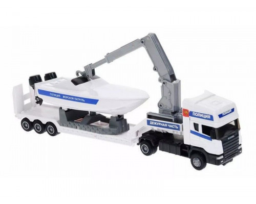 Машина Autotime SCANIA полиция, с катером 1:48