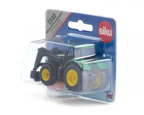 Трактор Siku 1540 John Deere с фронтальным погрузчиком для захвата брёвен