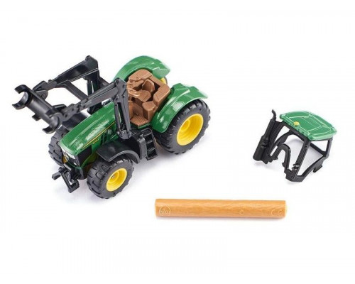 Трактор Siku 1540 John Deere с фронтальным погрузчиком для захвата брёвен