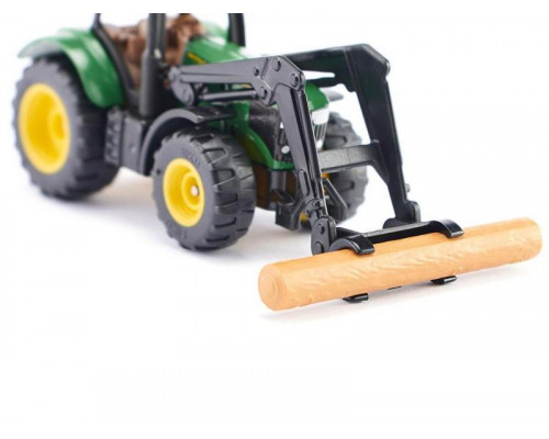 Трактор Siku 1540 John Deere с фронтальным погрузчиком для захвата брёвен