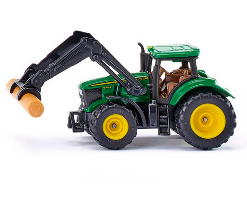 Трактор Siku 1540 John Deere с фронтальным погрузчиком для захвата брёвен