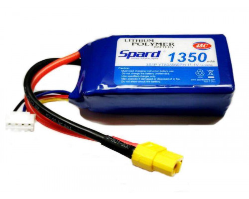 Аккумулятор Li-Po Spard 1350mAh, 11,1V, 45C, XT60