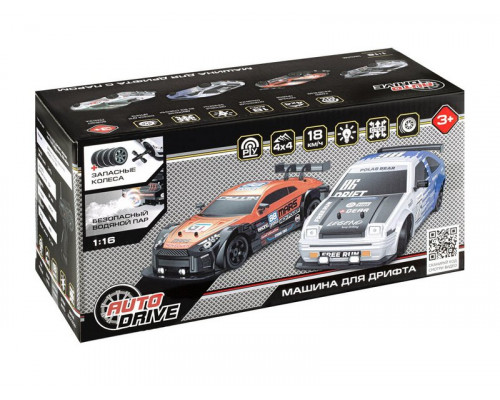 Радиоуправляемая машина AUTODRIVE для дрифта с паром JB0404642 1/16, 4WD, 2.4GHz, зап. колеса, свет