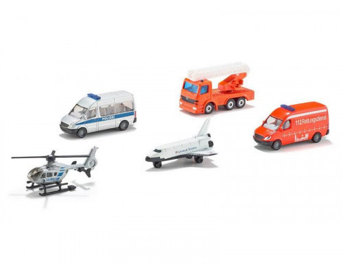 Набор машин Siku 6282 Специальная техника: вертолет, самолет, кран, полиция, скорая (5 шт.) 1/55