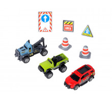 Набор металлических машинок AUTODRIVE JB0403984, Городская техника 3шт с дорожными знаками