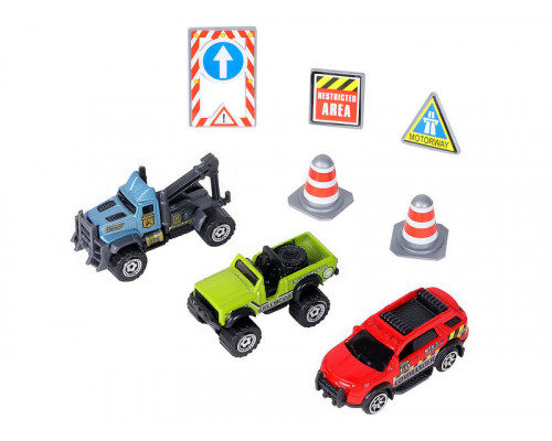 Набор металлических машинок AUTODRIVE JB0403984, Городская техника 3шт с дорожными знаками