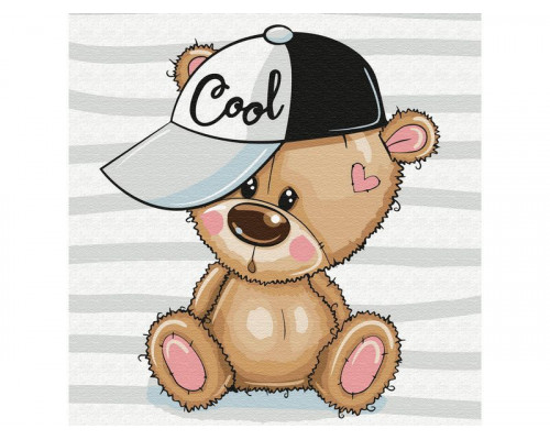 Картина по номерам 20Х20 МЕДВЕЖОНОК В КЕПКЕ (12 цветов)