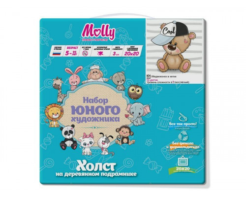 Картина по номерам 20Х20 МЕДВЕЖОНОК В КЕПКЕ (12 цветов)