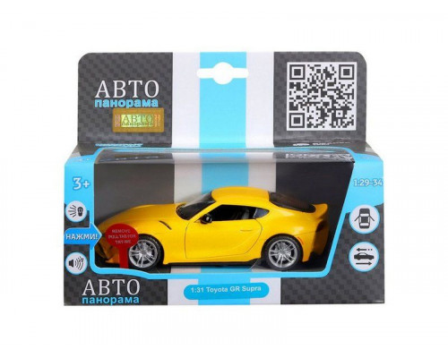 Машина АВТОПАНОРАМА Toyota Supra [US], 1/31, желтый, откр. двери, свет, звук, в/к 18*9*13,5 см