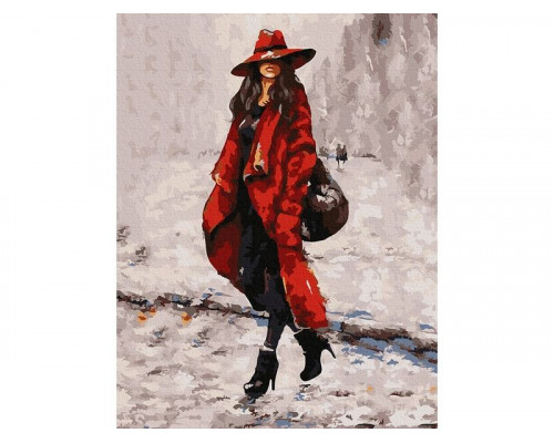 Картина по номерам с цв. схемой на холсте 30х40 ДЕВУШКА В КРАСНОМ (18 цветов)