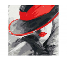 Картина по номерам 30х30 ДАМА В КРАСНОЙ ШЛЯПЕ ( 13 цветов)