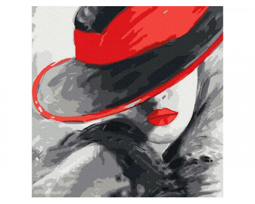 Картина по номерам 30х30 ДАМА В КРАСНОЙ ШЛЯПЕ ( 13 цветов)