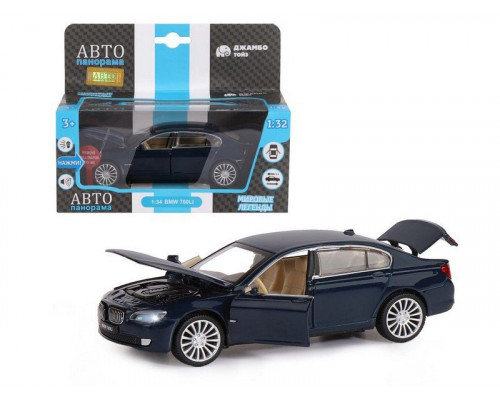 Машина АВТОПАНОРАМА BMW 760LI, синий, 1/34, свет, звук, инерция, в/к 17,5*13,5*9 см