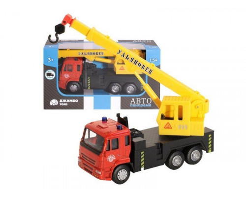 Машина АВТОПАНОРАМА Кран, красный, 1/54, инерция, в/к 16,5*6,4*9 см