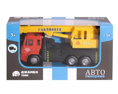 Машина АВТОПАНОРАМА Кран, красный, 1/54, инерция, в/к 16,5*6,4*9 см