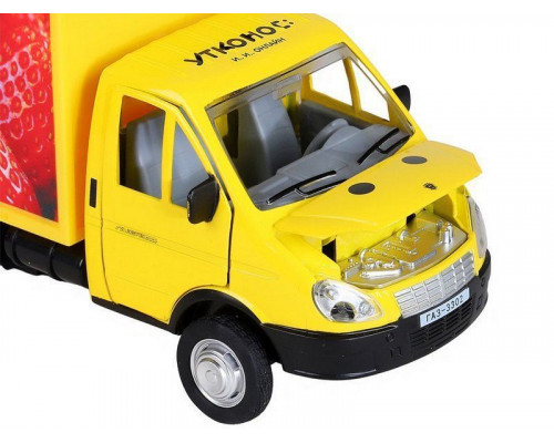 Машина АВТОПАНОРАМА ГАЗель-бизнес Утконос Клубника, 1/28, желтый, свет, звук, в/к 24*14*12 см