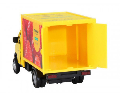 Машина АВТОПАНОРАМА ГАЗель-бизнес Утконос Клубника, 1/28, желтый, свет, звук, в/к 24*14*12 см