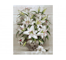 Картина по номерам на дереве 40х50 БУЗИН. БУКЕТ БЕЛЫХ ЛИЛИЙ (27 цветов)