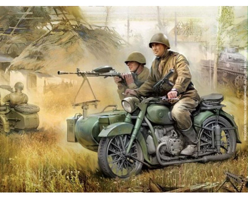 Сборная модель ZVEZDA Советский мотоцикл М-72 с коляской и экипажем, 1/35