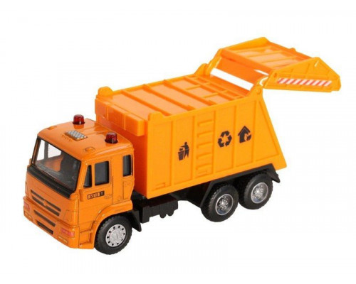 Машина АВТОПАНОРАМА Мусоровоз, 1:54, цвет желтый, инерция, в/к 16,5*6,3*9