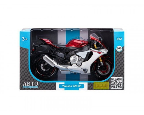 Мотоцикл АВТОПАНОРАМА YAMAHA YZF-R1, 1/12, металл, красный, свободный ход колес