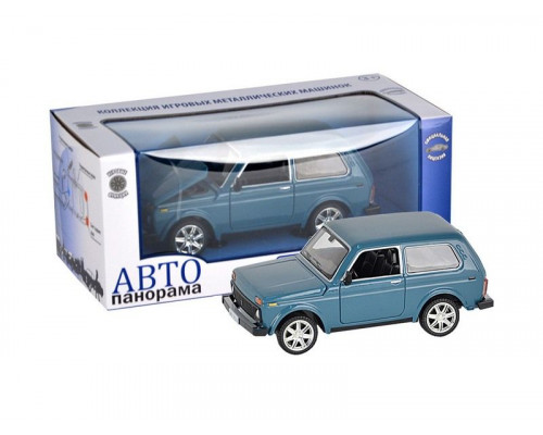 Машина АВТОПАНОРАМА ВАЗ 2121 голубая,1/22, инерция, Pull Bаck механизм, в/к 10*12*22 cм