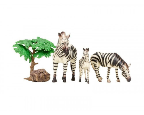 Набор фигурок животных MASAI MARA MM201-009 серии Мир диких животных: Семья зебр, 5 пр.