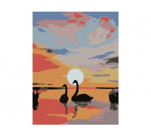 Картина по номерам 15х20 ЛЕБЕДИ НА ЗАКАТЕ (12 цветов)