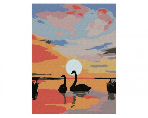 Картина по номерам 15х20 ЛЕБЕДИ НА ЗАКАТЕ (12 цветов)