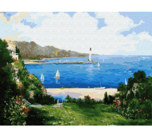 Картина по номерам 40х50 Сунг Ли. Маяк в заливе (25 цветов)