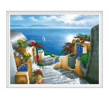 Алмазная мозаика с нанесенной рамкой 40х50 ЛЕСТНИЦА К МОРЮ (33 цвета)