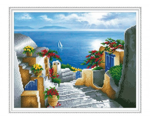 Алмазная мозаика с нанесенной рамкой 40х50 ЛЕСТНИЦА К МОРЮ (33 цвета)