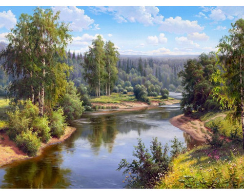 Картина мозаикой с нанесенной рамкой 40х50 ПРИЩЕПА. ПРОТОЧНАЯ РЕКА (32 цвета)