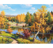 Картина мозаикой с нанесенной рамкой 40х50 И.ПРИЩЕПА. ЗОЛОТАЯ ОСЕНЬ (30 цветов)