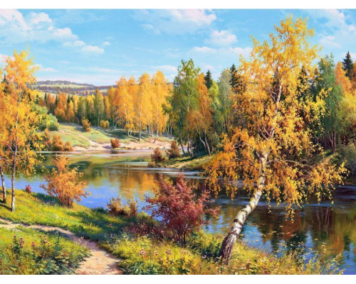 Картина мозаикой с нанесенной рамкой 40х50 И.ПРИЩЕПА. ЗОЛОТАЯ ОСЕНЬ (30 цветов)