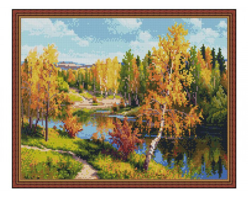 Картина мозаикой с нанесенной рамкой 40х50 И.ПРИЩЕПА. ЗОЛОТАЯ ОСЕНЬ (30 цветов)